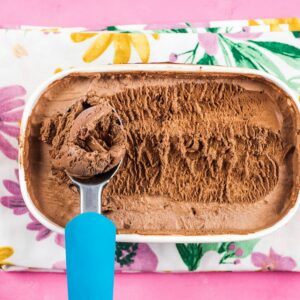 Ice cream scoop in chocolate ice cream tub